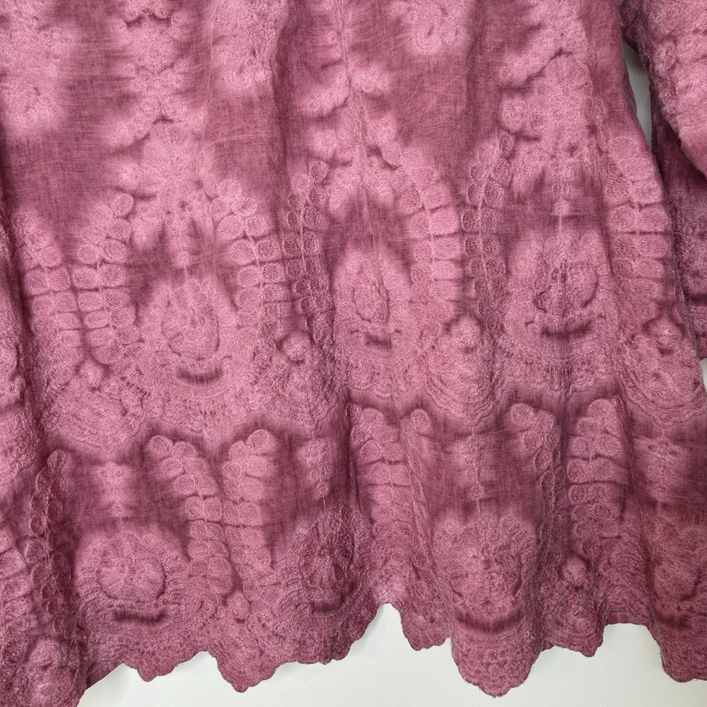 Indigo Thread Co Embroidered Top Sz L Pink Burnout Wash Boho Hippie Granola Girl - Picture 4 of 13